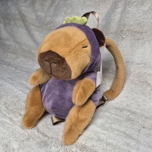 Adorable Soft Plush Capybara Backpack Eggplant Outfit Funny Cute Gift NWT